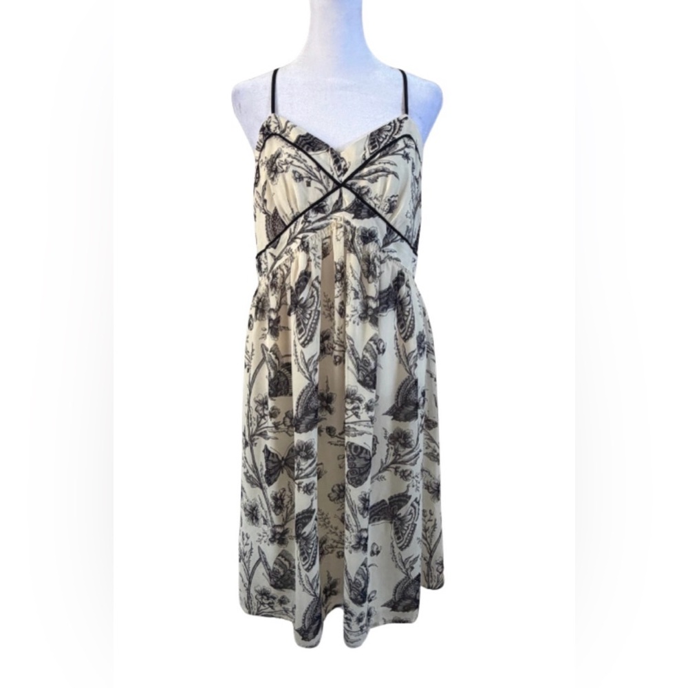 Ann Taylor LOFT Black & Cream Butterfly Print Dress